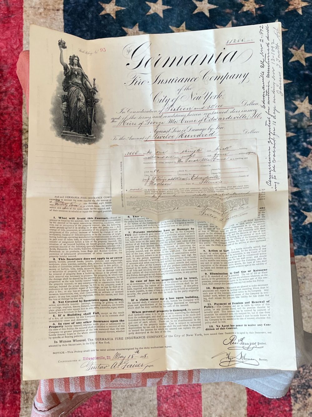 Original 1892 Germania Fire Insurance Policy - Picture 5 of 16